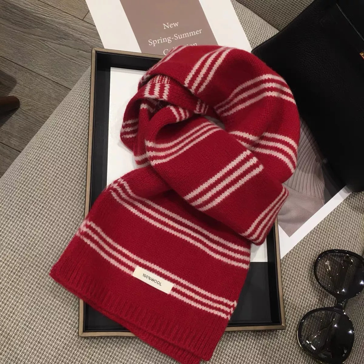 Wool Striped Contrast Knit Warm Scarf - Lilixa.store