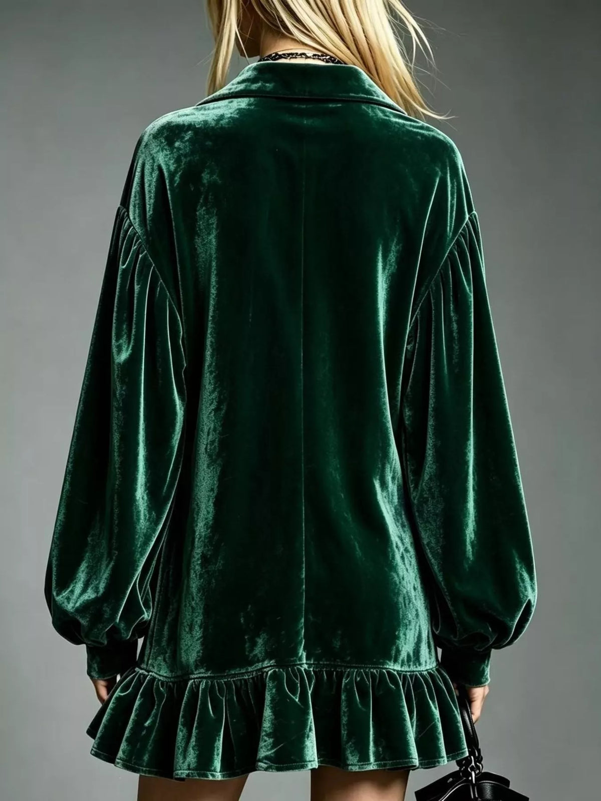 Full Size Velvet Long-Sleeve Ruffle Hem Mini Dress Plus Size