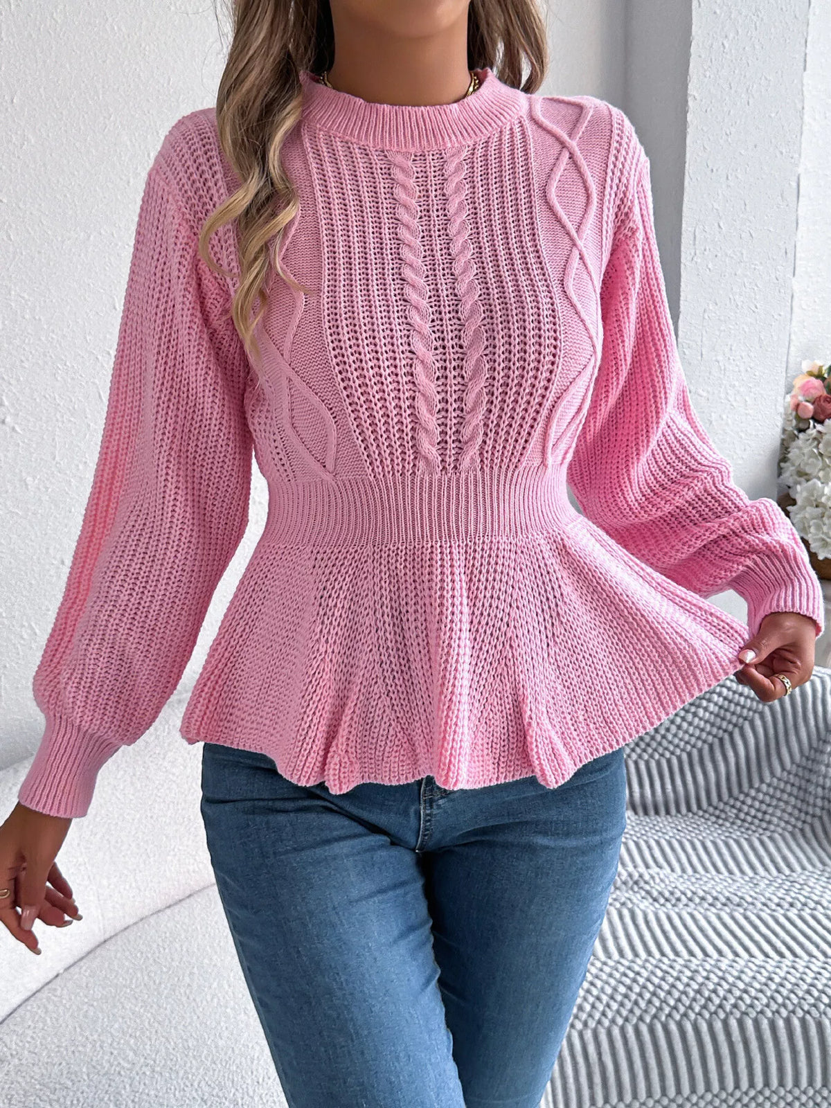 Cable Knit Peplum Sweater