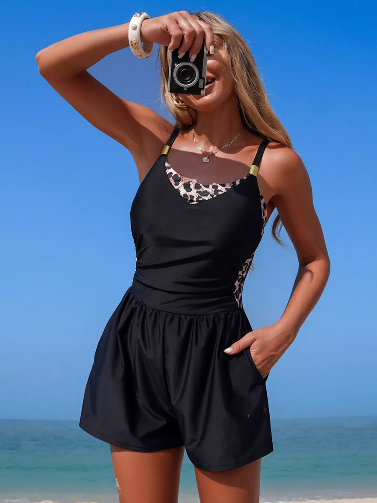 Color Block Adjustable Strap One-Piece Swimsuit - Lilixa.store