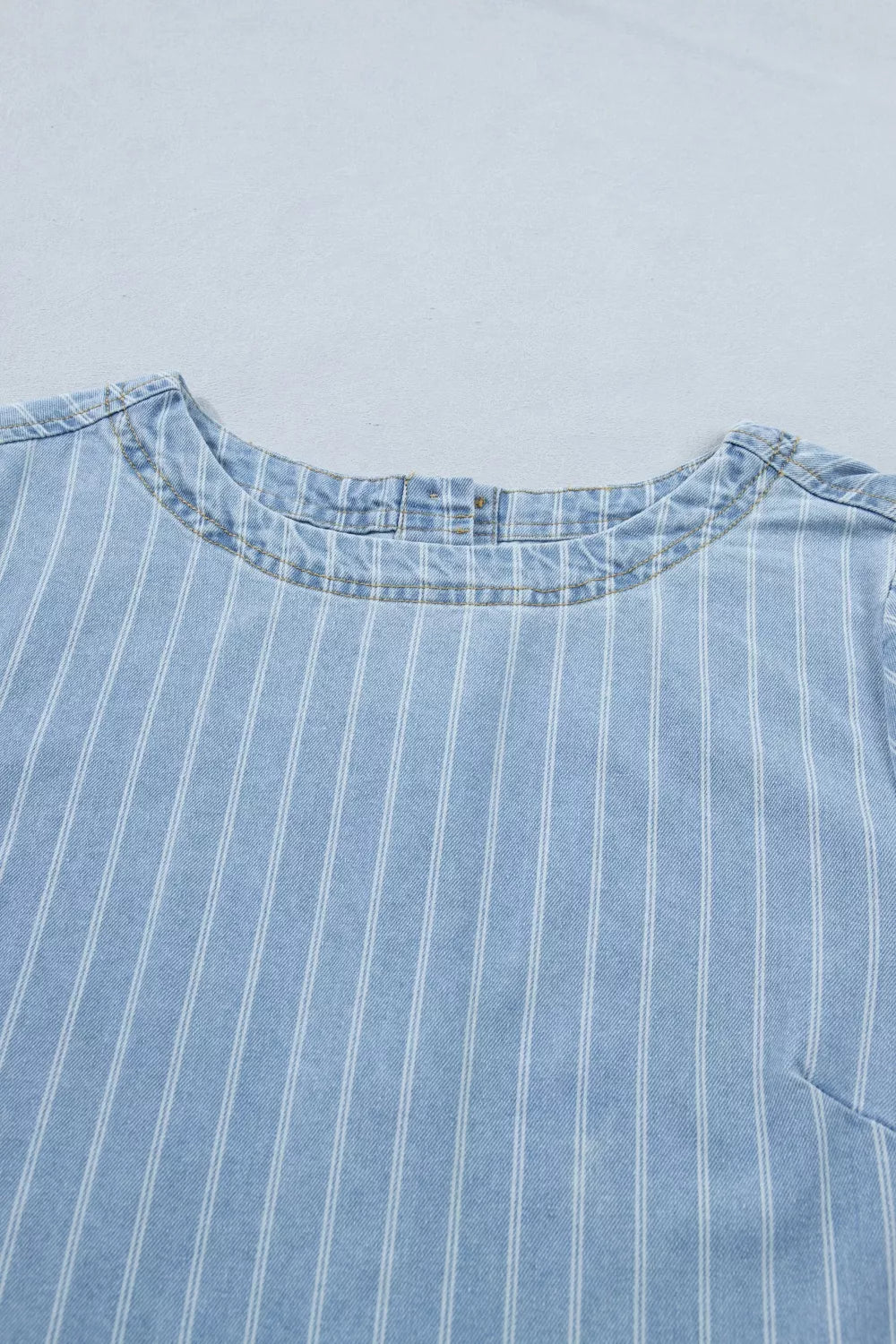 Stripe Buttoned Back T-Shirt Denim Mini Dress in Light Blue, view 8