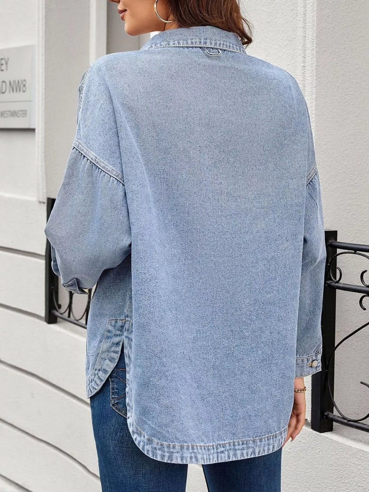 Casual Button Up Loose Fit Denim Jacket, view 2