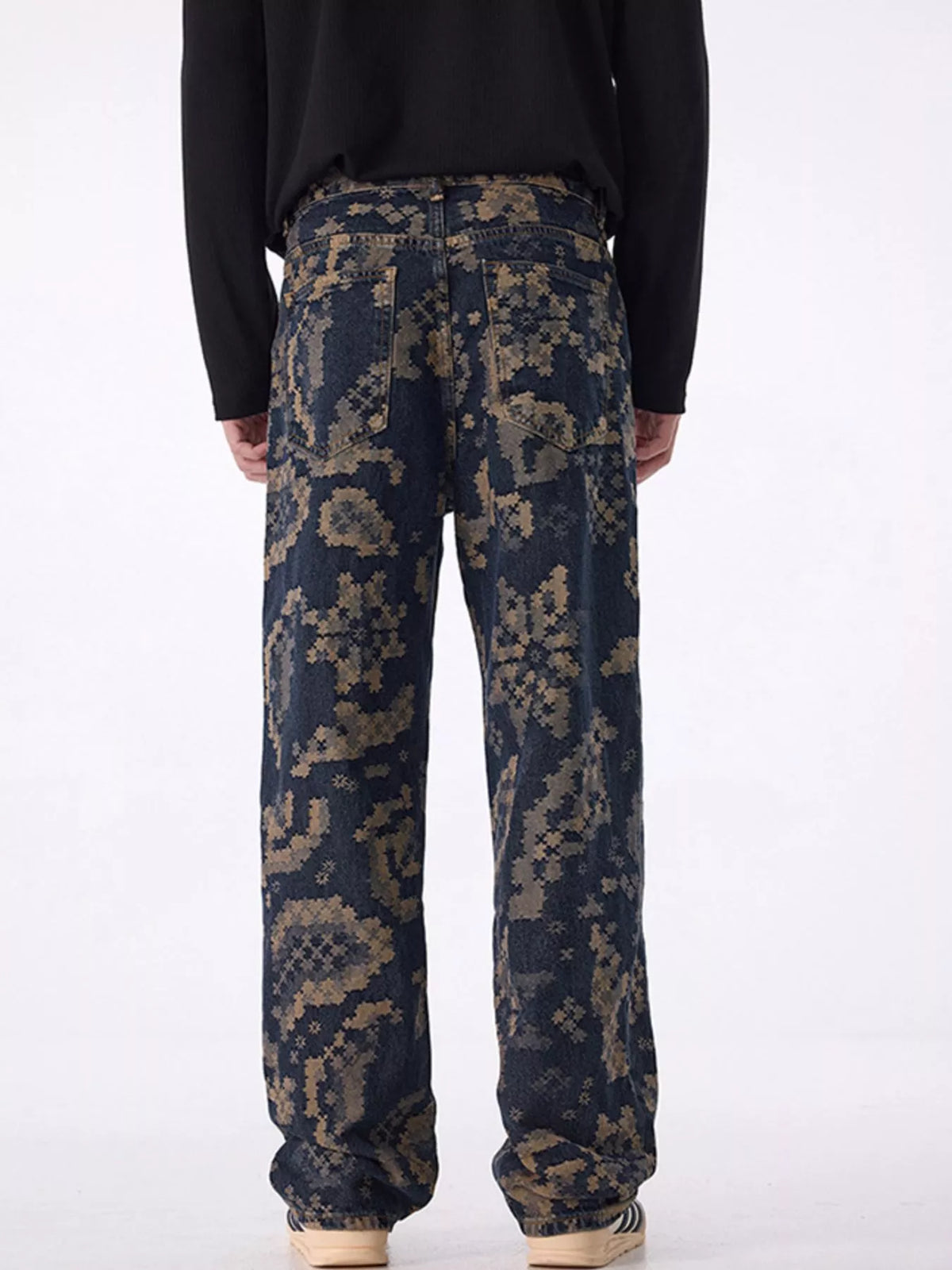 Men's Printed Wide Leg Cargo Pants in Navy, view 7