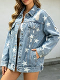 Star Print Distressed Oversized Denim Jacket - Lilixa.store
