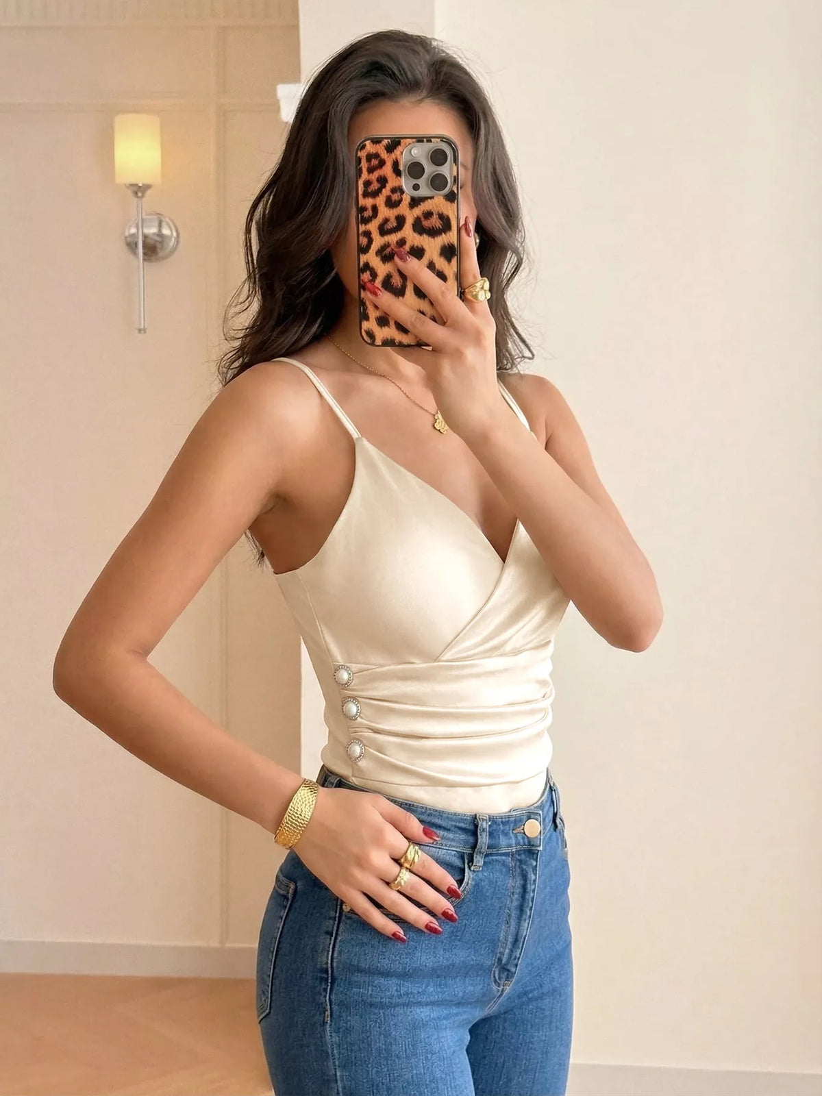 Ruched Spaghetti Strap Bodysuit - Lilixa.store