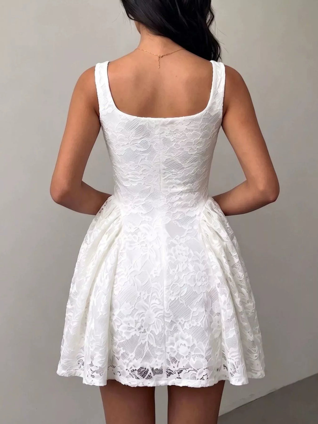Floral Lace Square Neck Mini Dress - Lilixa.store