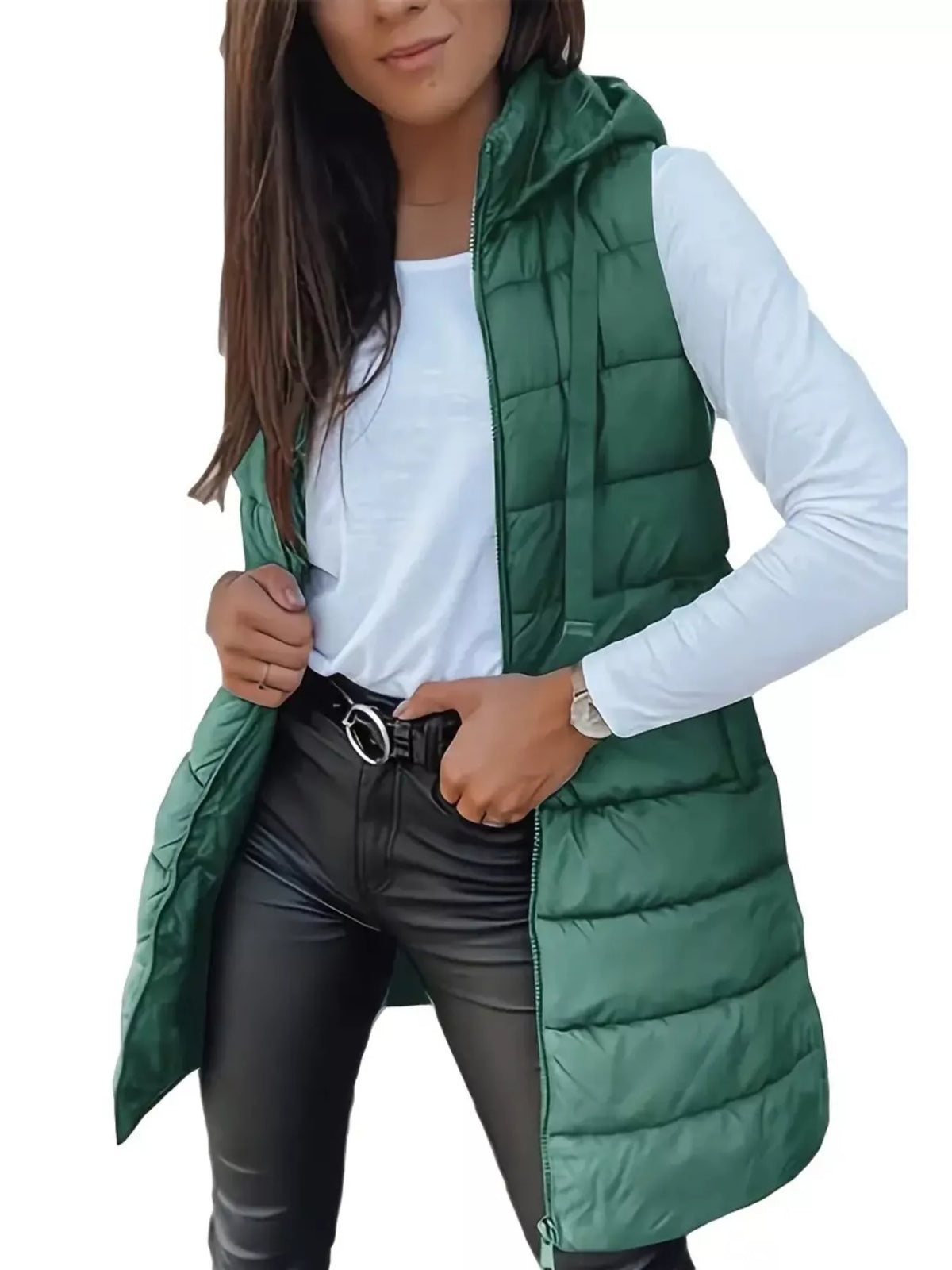 Zip Up Longline Hooded Puffer Vest Coat - Lilixa.store
