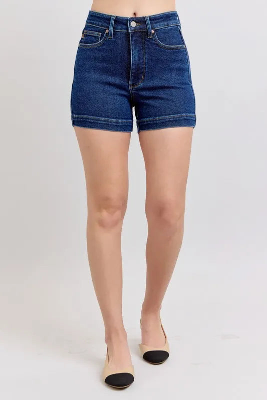 Judy Blue Full Size High Waist Tummy Control Denim Shorts Plus Size - Lilixa.store