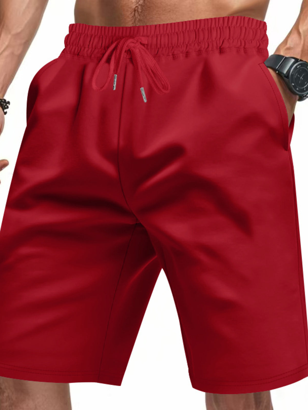 Men's Full Size Casual Drawstring Shorts Plus Size in Bright Red