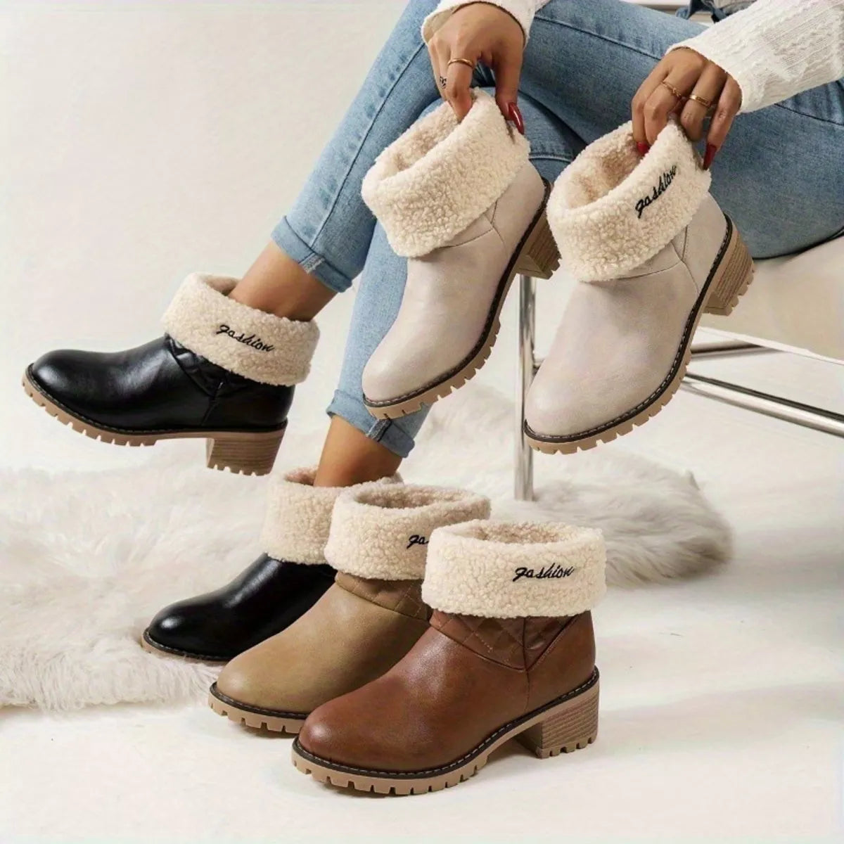 Round Toe Block Heels Boots - Lilixa.store