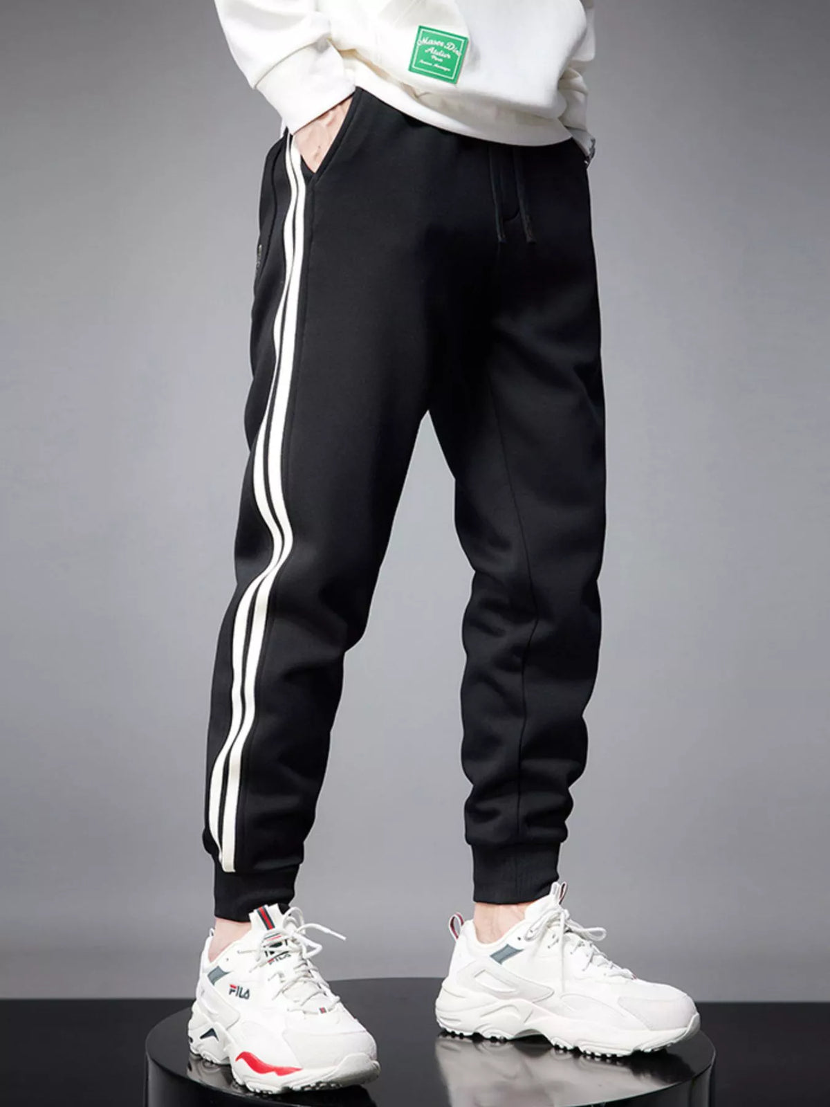 Men's Casual Striped Joggers in Black