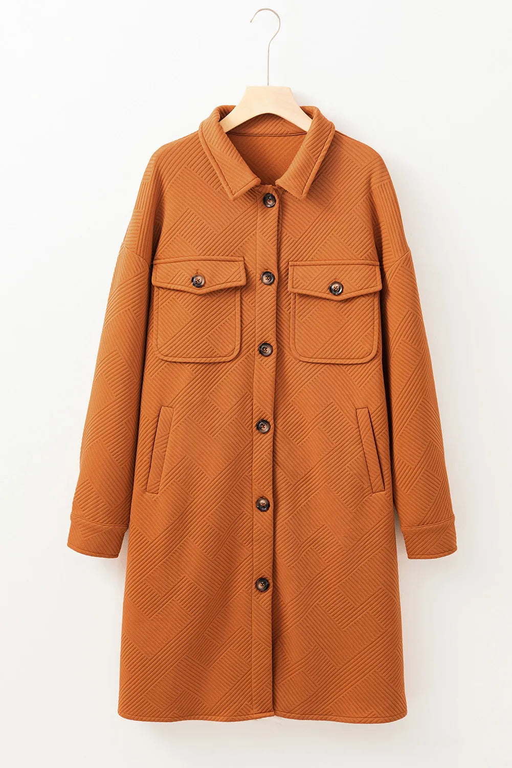Textured Button Down Collared Neck Coat - Lilixa.store