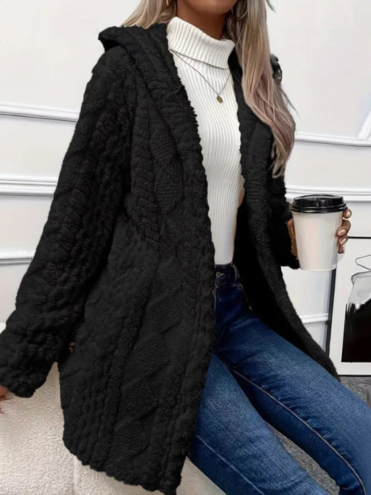 Full Size Button-Down Hooded Outerwear Plus Size in Black
