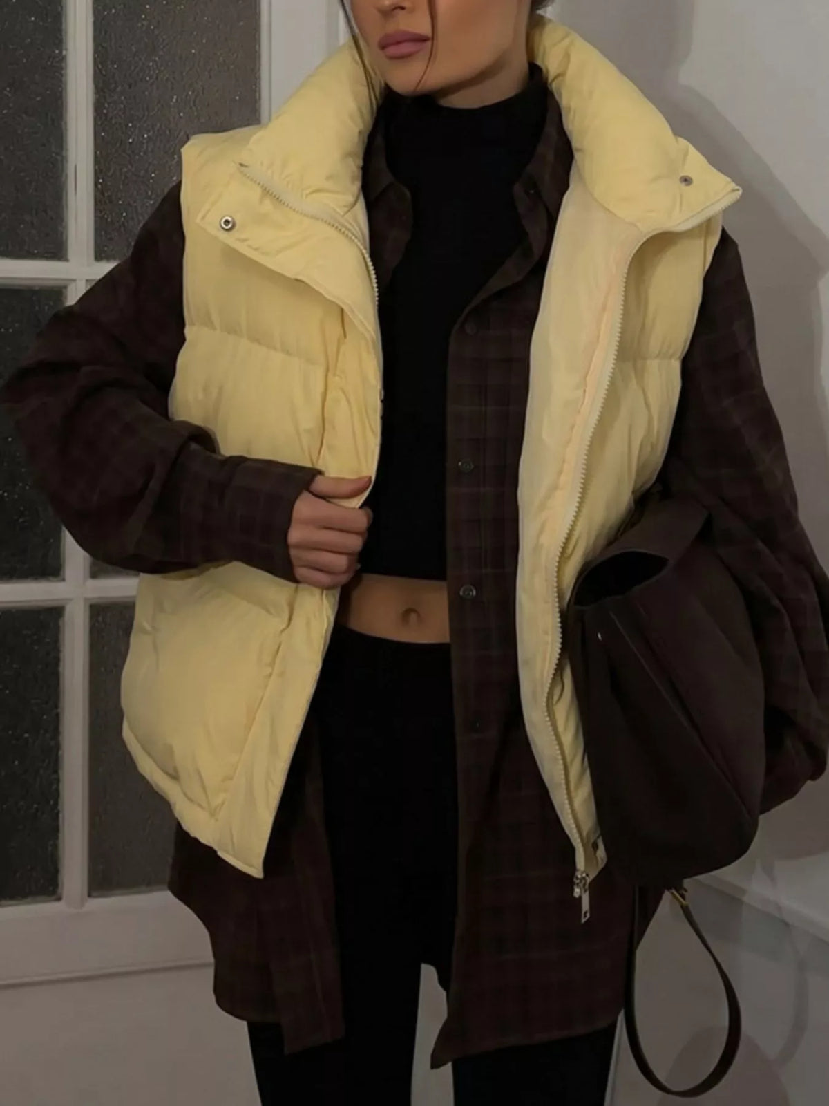 Snap-Button Placket Quilted Puffer Vest Coat, view 19