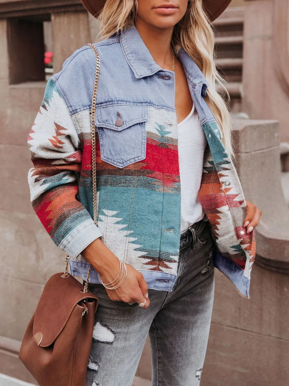Geometric Button Up Long Sleeve Jacket - Lilixa.store