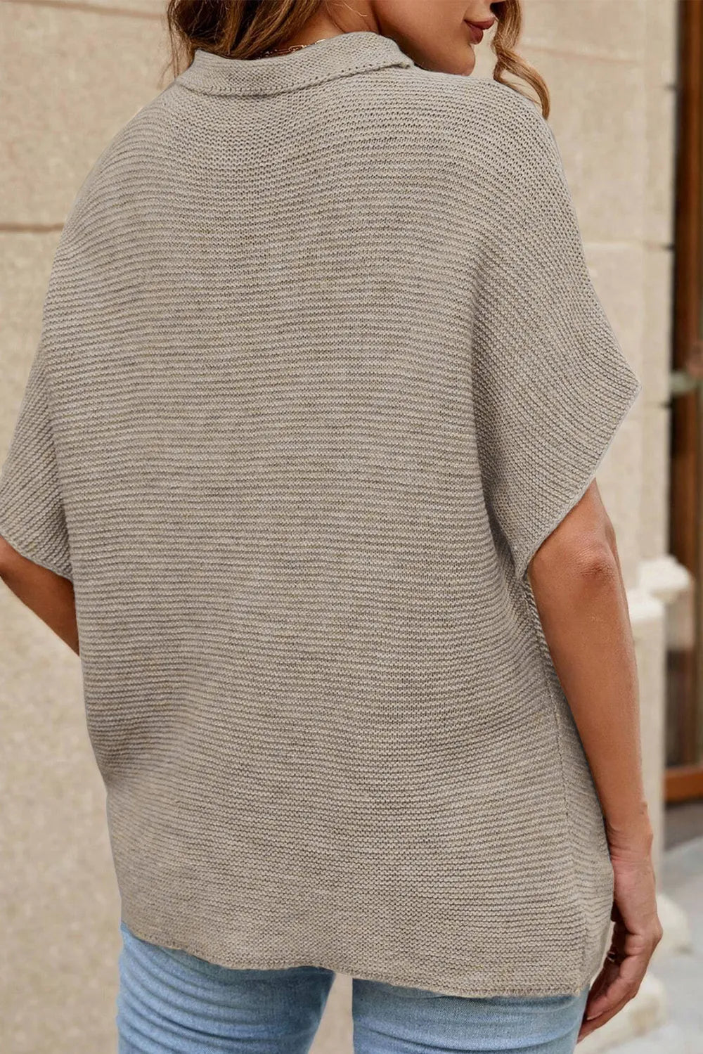 Mock Neck Short Sleeve Sweater - Lilixa.store