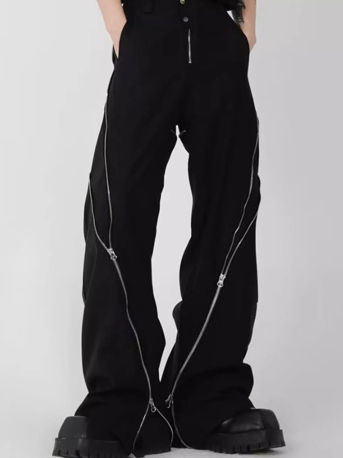 Men's Plus Size Zipper Embellished Wide Leg Pants in Black