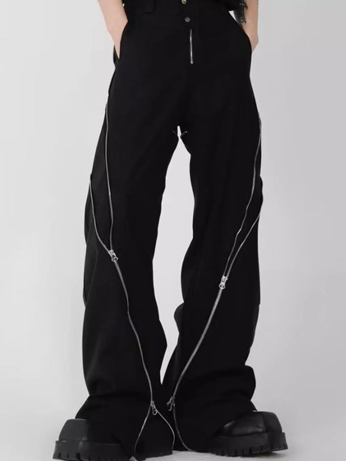 Men's Plus Size Zipper Embellished Wide Leg Pants in Black