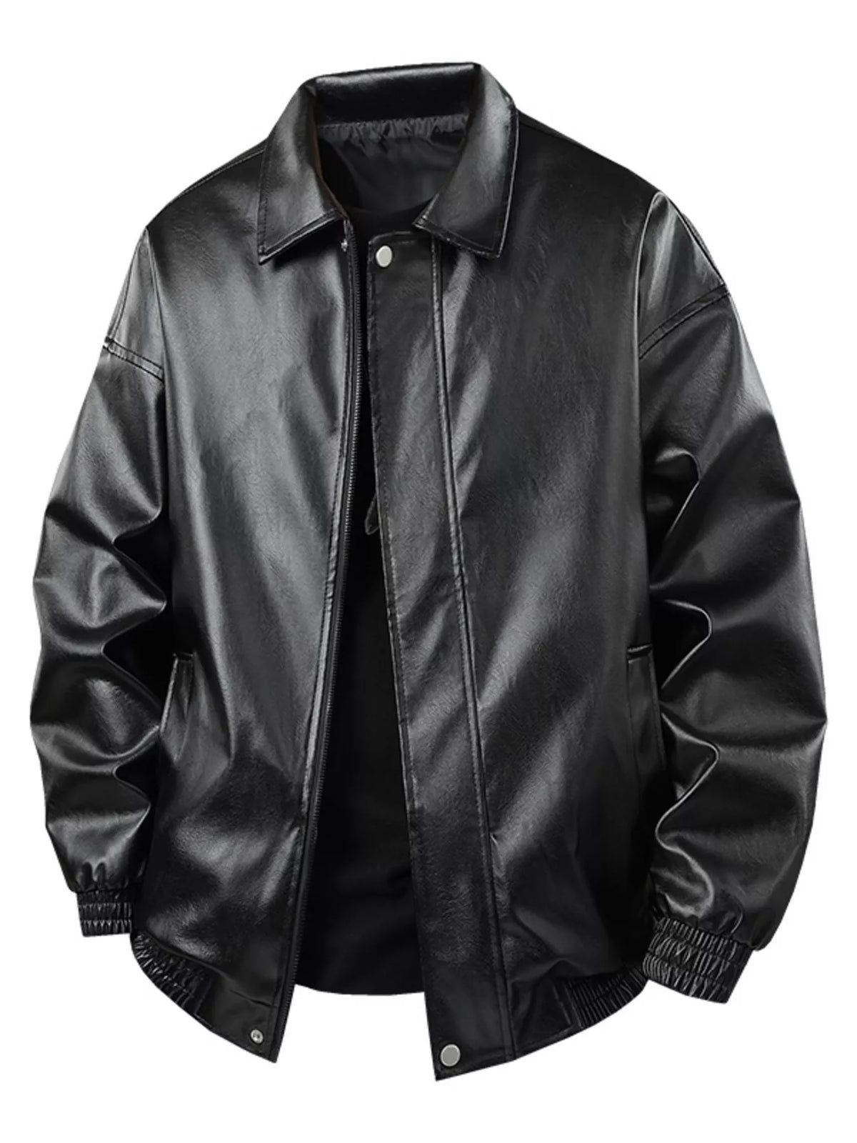Men's Plus Size Zip Up Leather Jacket - Lilixa.store