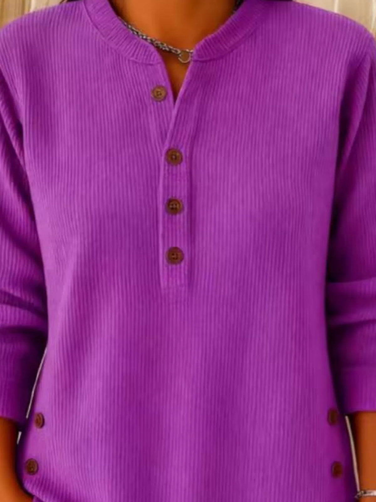 Full Size Button Detail Corduroy Top Plus Size
