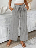 Full Size Striped Wide Leg Paper Bag Pants Plus Size - Lilixa.store
