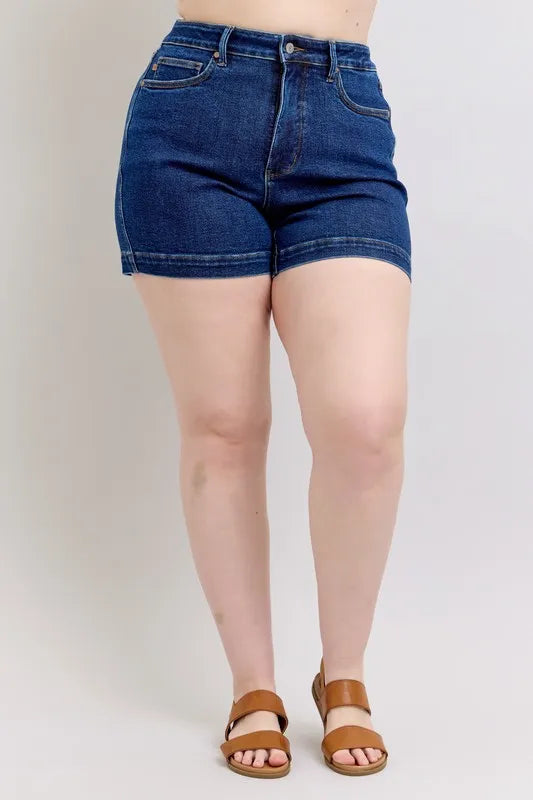 Judy Blue Full Size High Waist Tummy Control Denim Shorts Plus Size - Lilixa.store