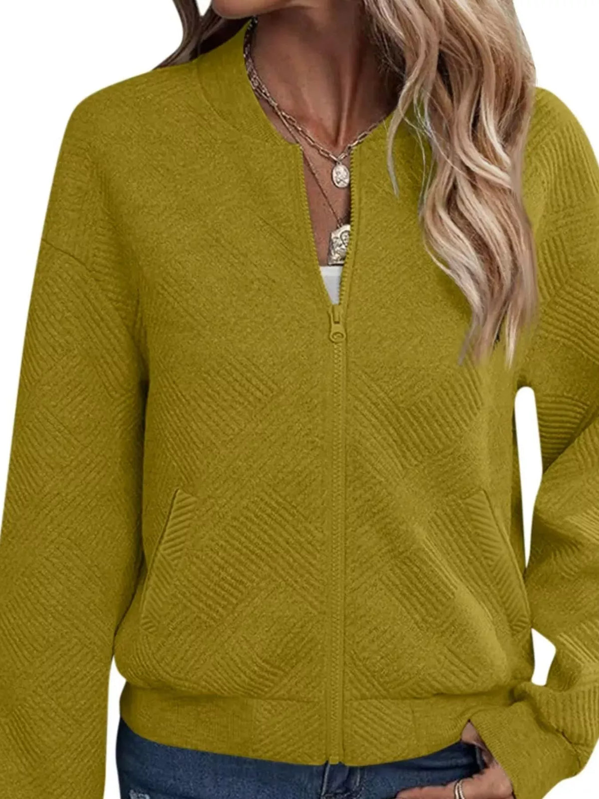 Textured Knit Zip-Up Jacket - Lilixa.store