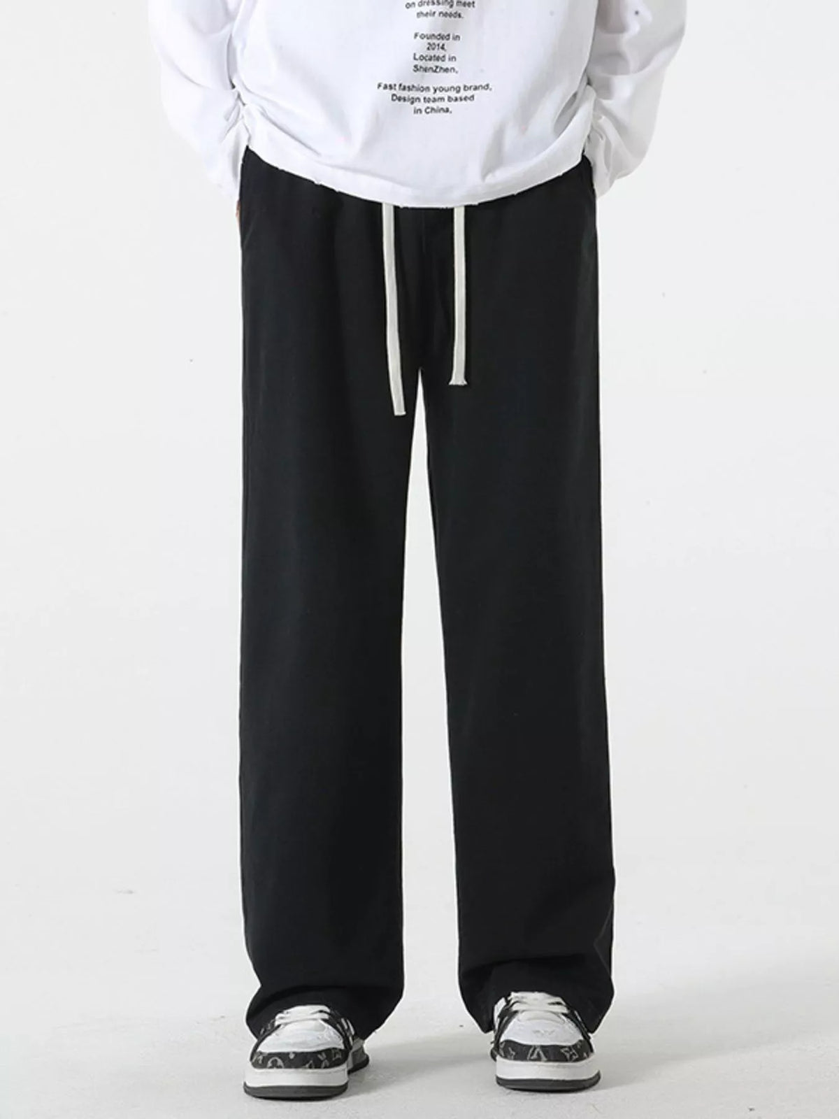Men's Full Size Relaxed Fit Drawstring Pants Plus Size in Black