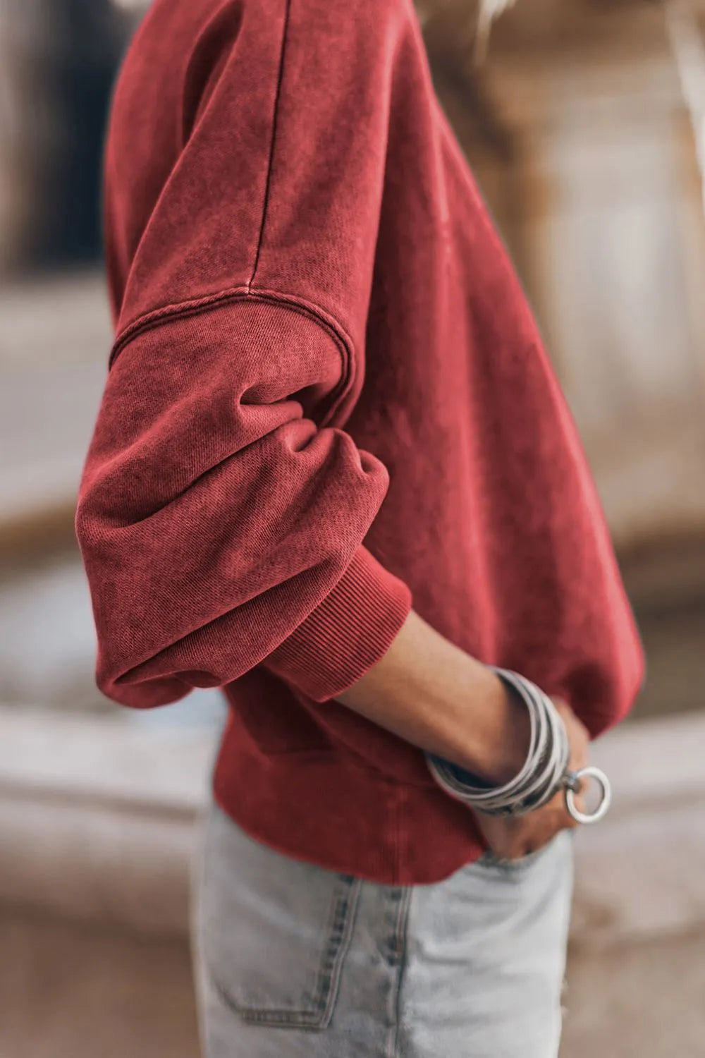 Mock Neck Dropped Shoulder Sweatshirt - Lilixa.store