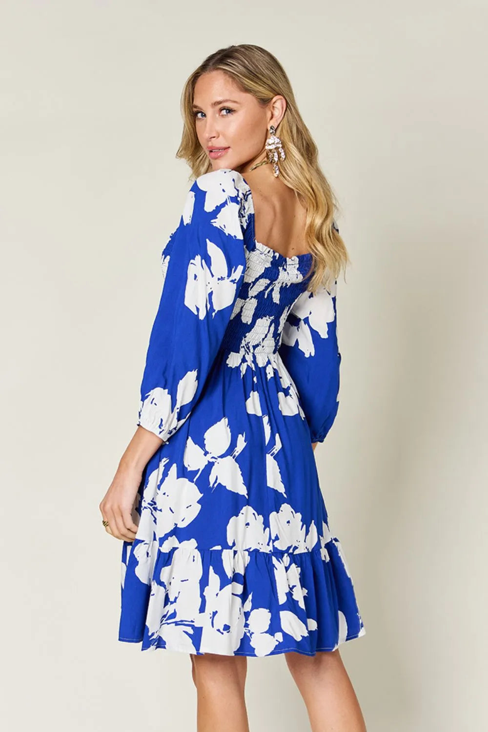 Double Take Full Size Floral Ruffle Hem Smocked Dress with Pockets - Lilixa.store
