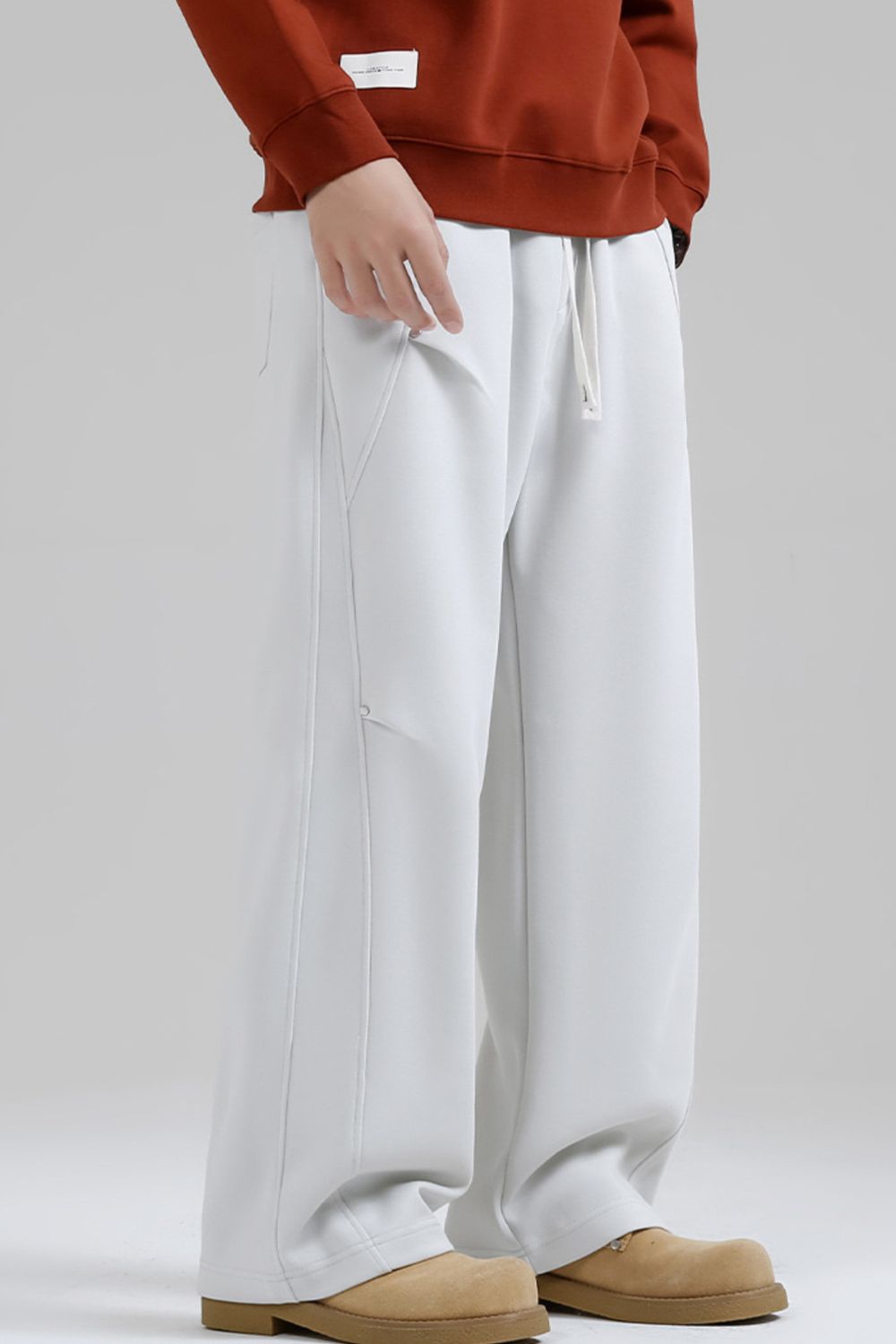 Men's Plus Size Loose-Fit Drawstring Casual Pants in Light Gray, view 3