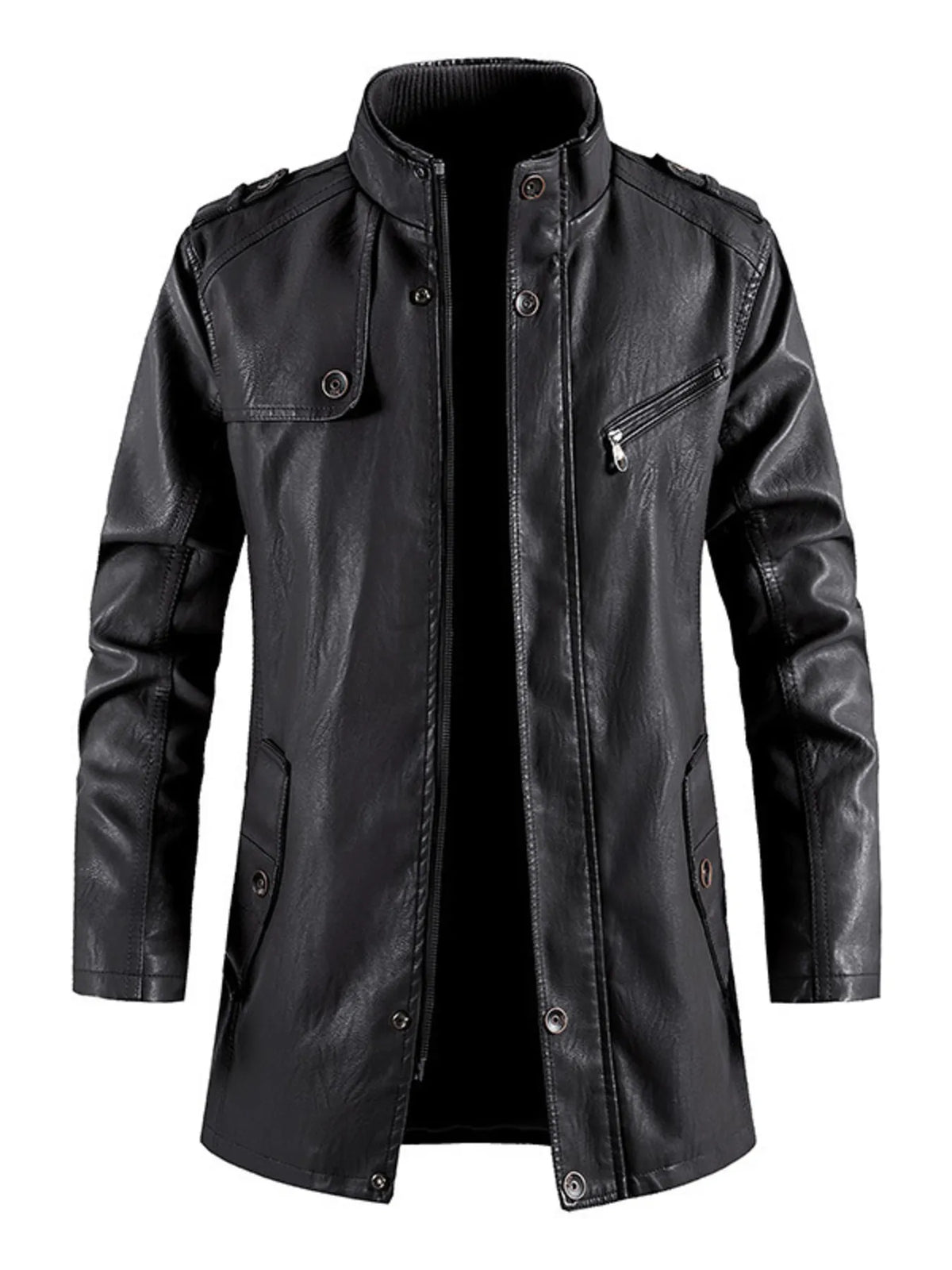 Men's Zip Up Long Sleeve Leather Jacket - Lilixa.store
