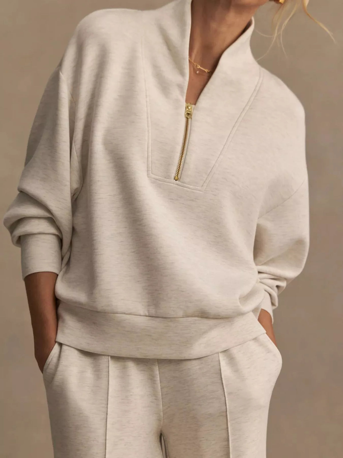 Quarter-Zip Sweatshirt and Wide-Leg Pants Set - Lilixa.store