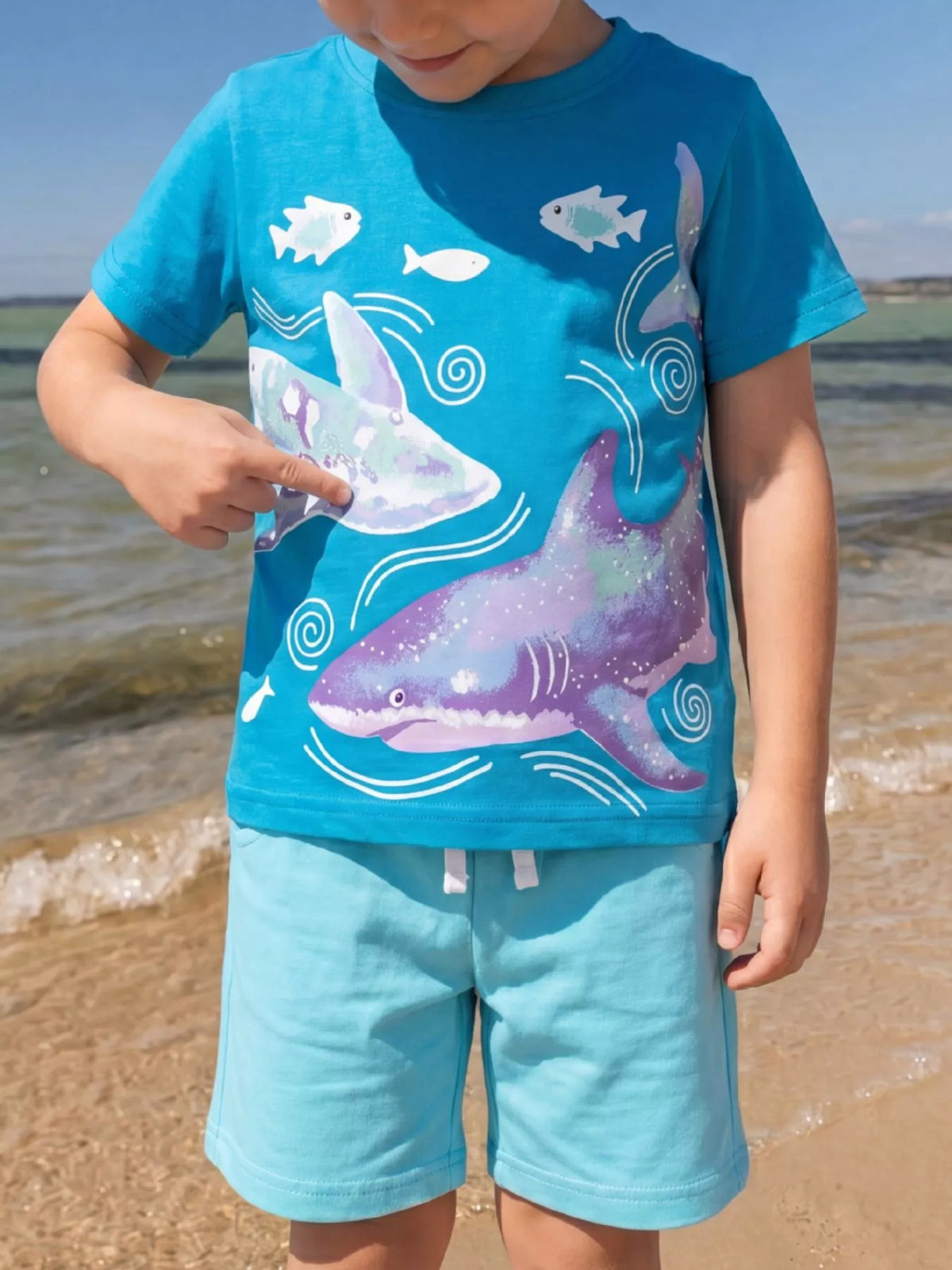 Children's Shark Print Cotton T-Shirt - Lilixa.store
