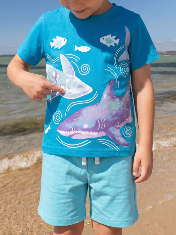 Children's Shark Print Cotton T-Shirt - Lilixa.store