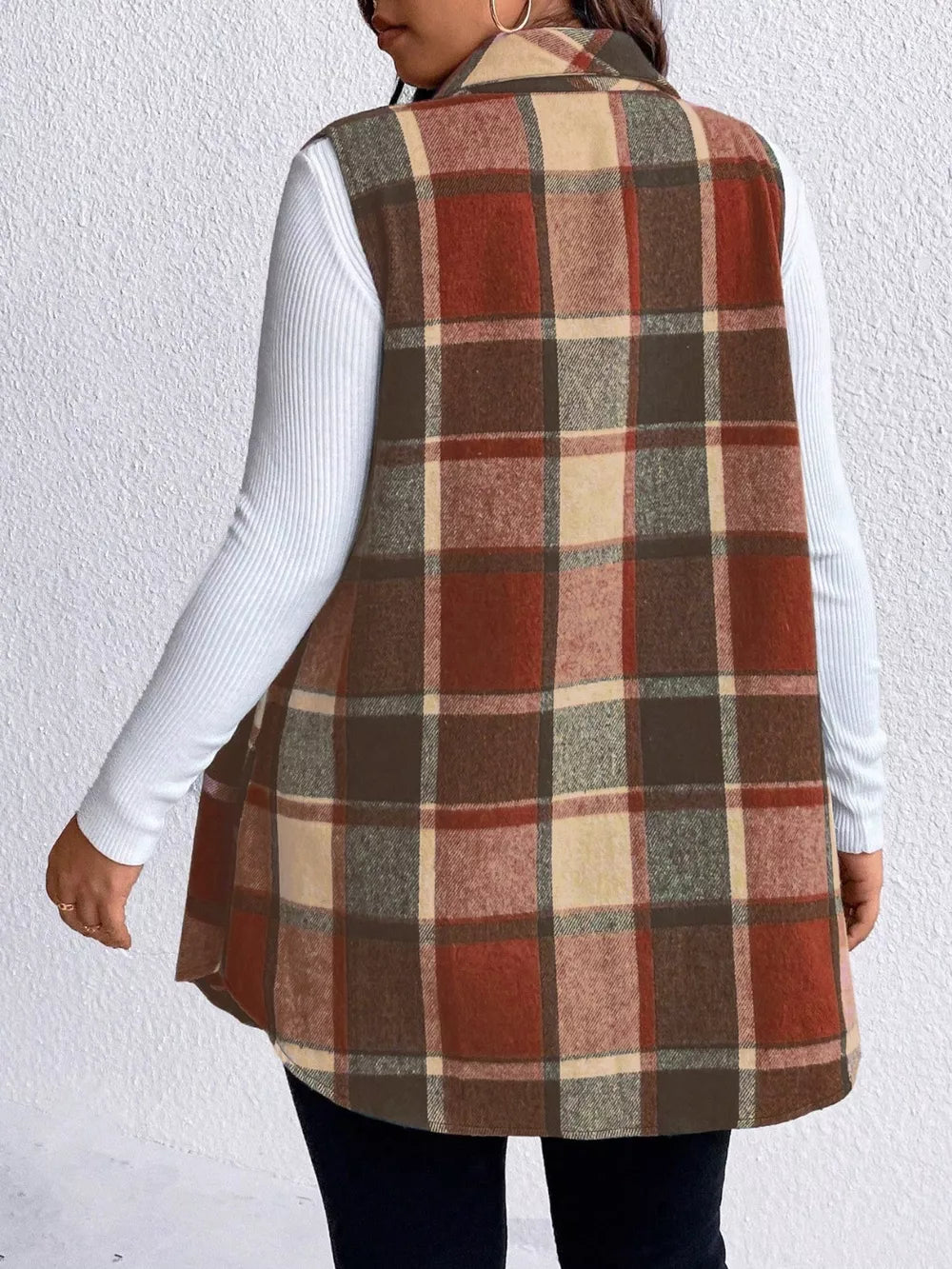 Honey Plus Size Pocketed Plaid Button Up Vest Coat, view 17