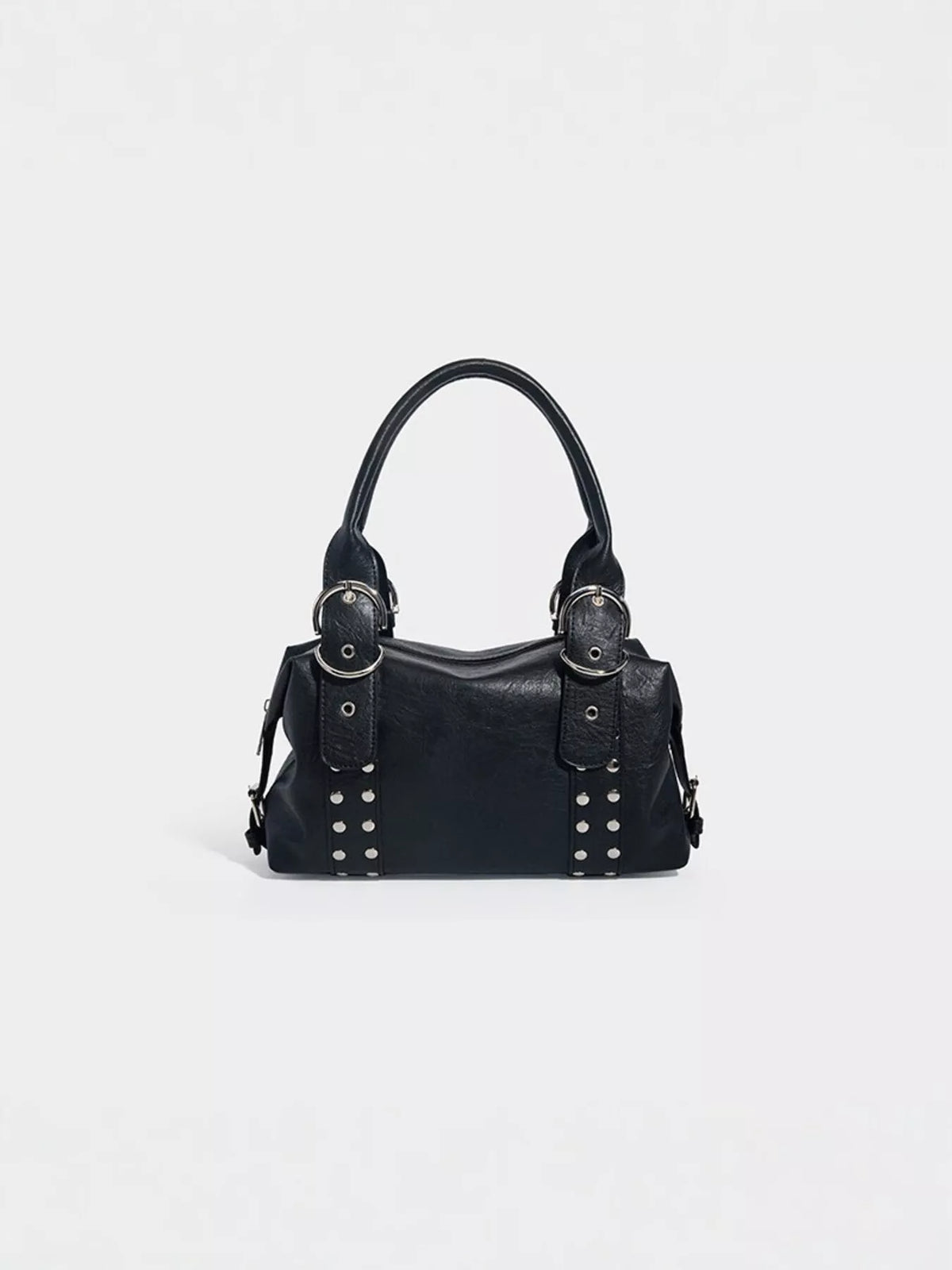 Studded Decor Shoulder Bag with Buckle Detail in Black