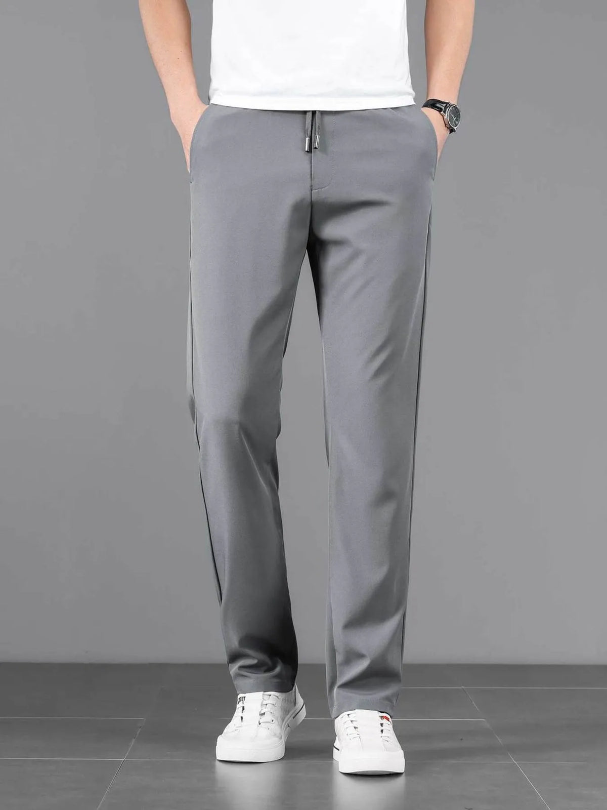 Men's Plus Size Casual Drawstring Straight-Leg Pants in Grey