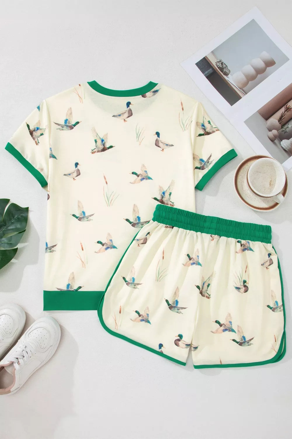 Mallard Printed Colorblock Trim Short Set - Lilixa.store