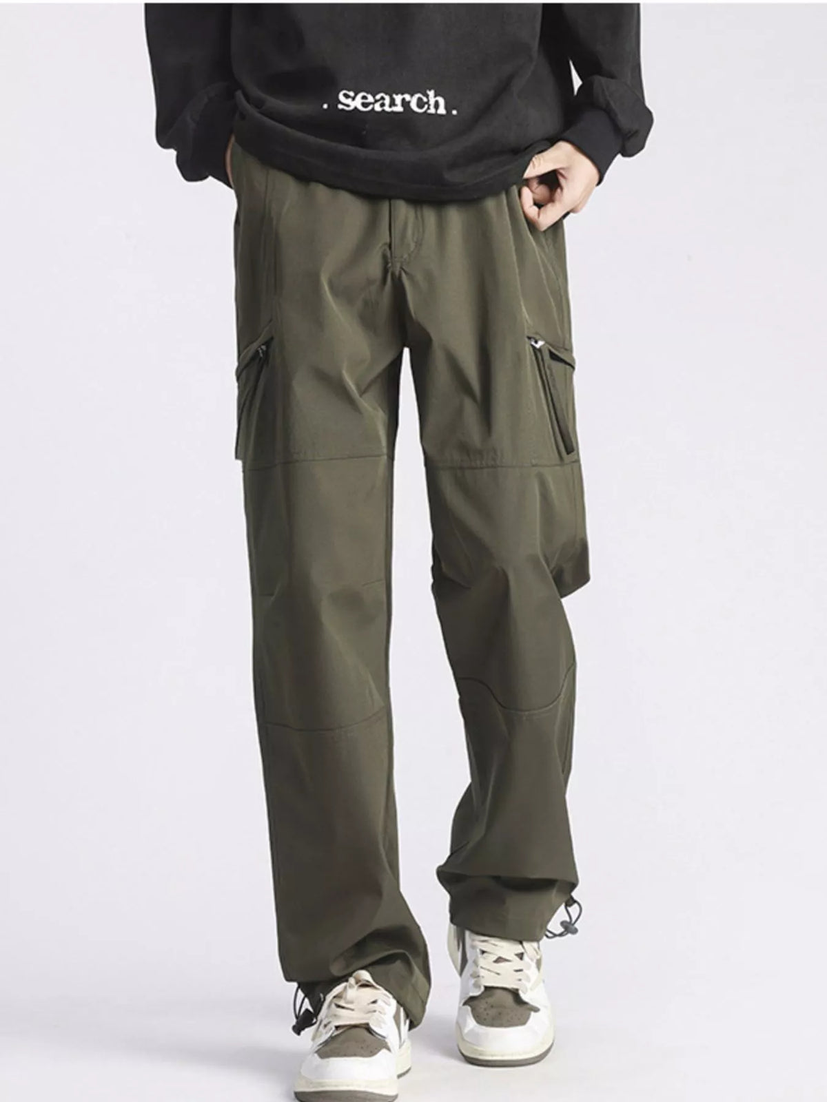Men's Full Size Relaxed Fit Cargo Pants with Pockets Plus Size in Green
