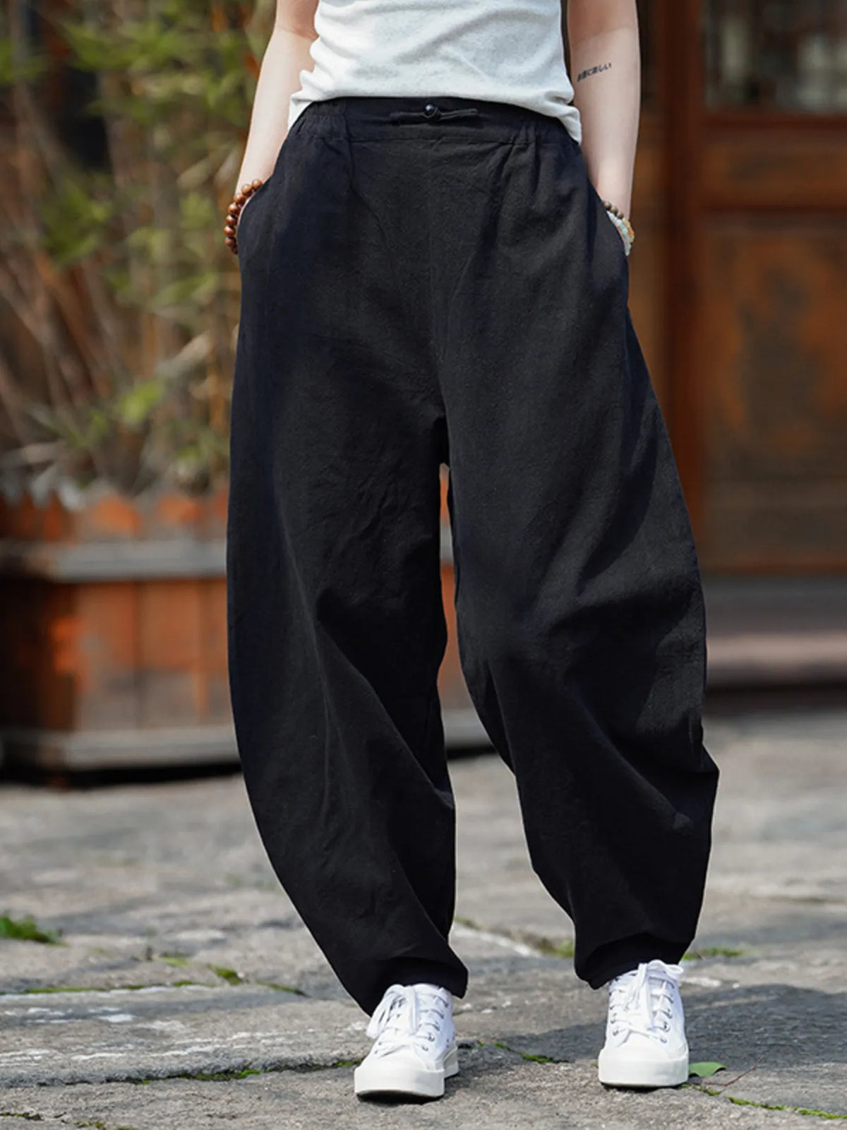 Men's Plus Size Wide Leg Pants in Black, view 2
