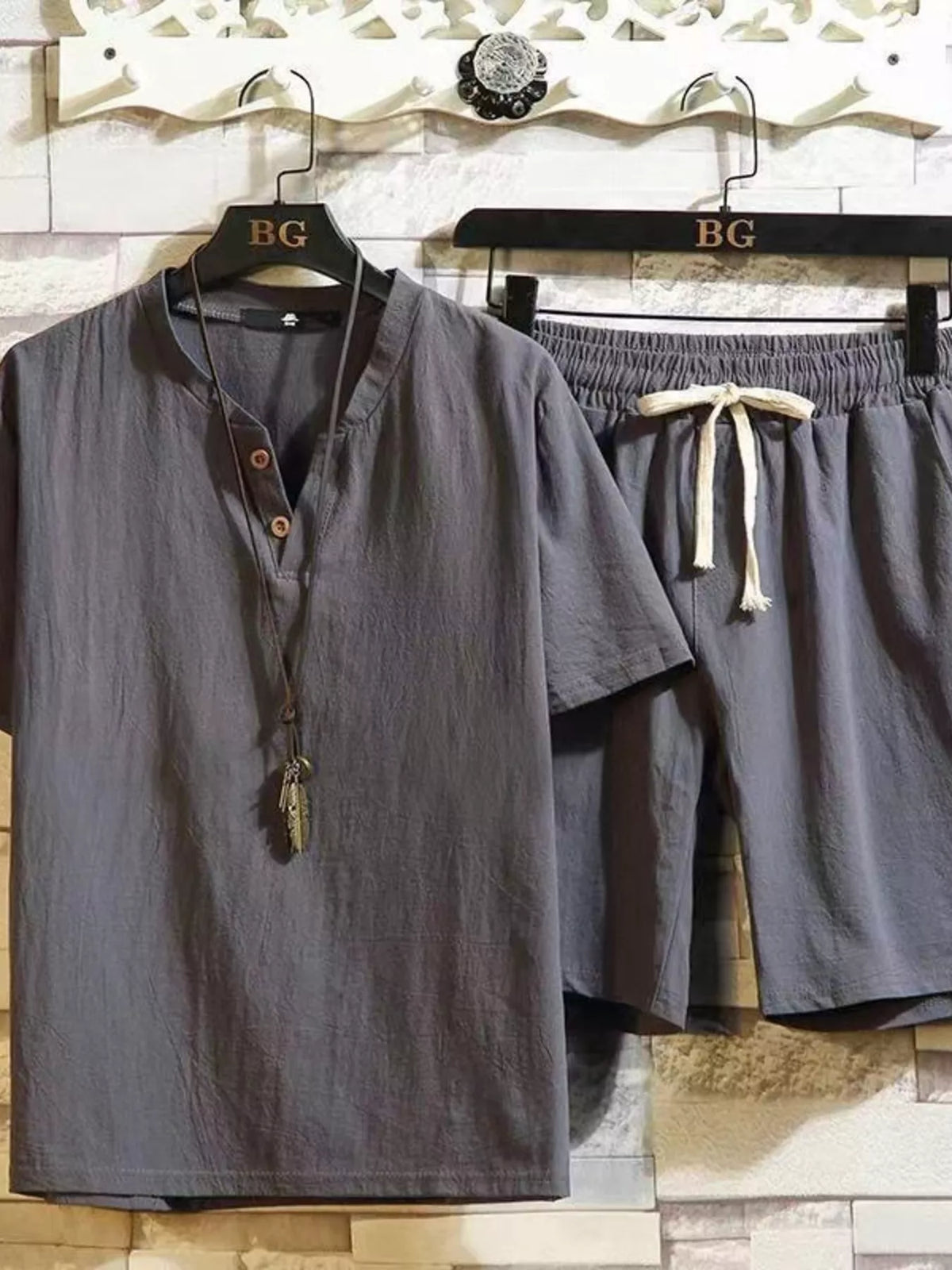 Men's Plus Size Short Sleeve Top and Shorts Set - Lilixa.store