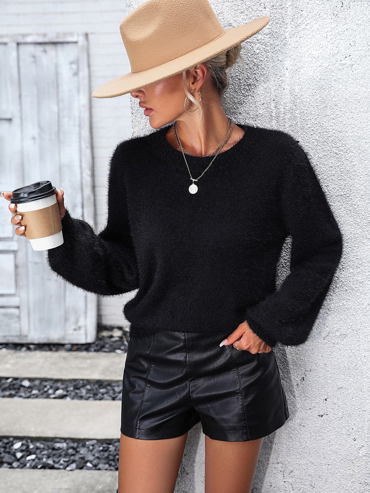 Lace Detail Cutout Long Sleeve Pullover Sweater, view 4