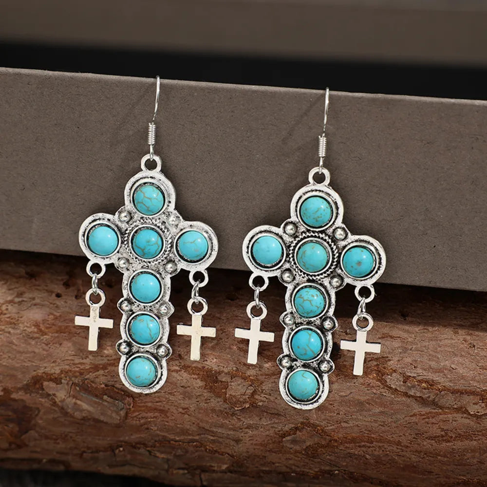 Artificial Turquoise Cross Shape Earrings - Lilixa.store