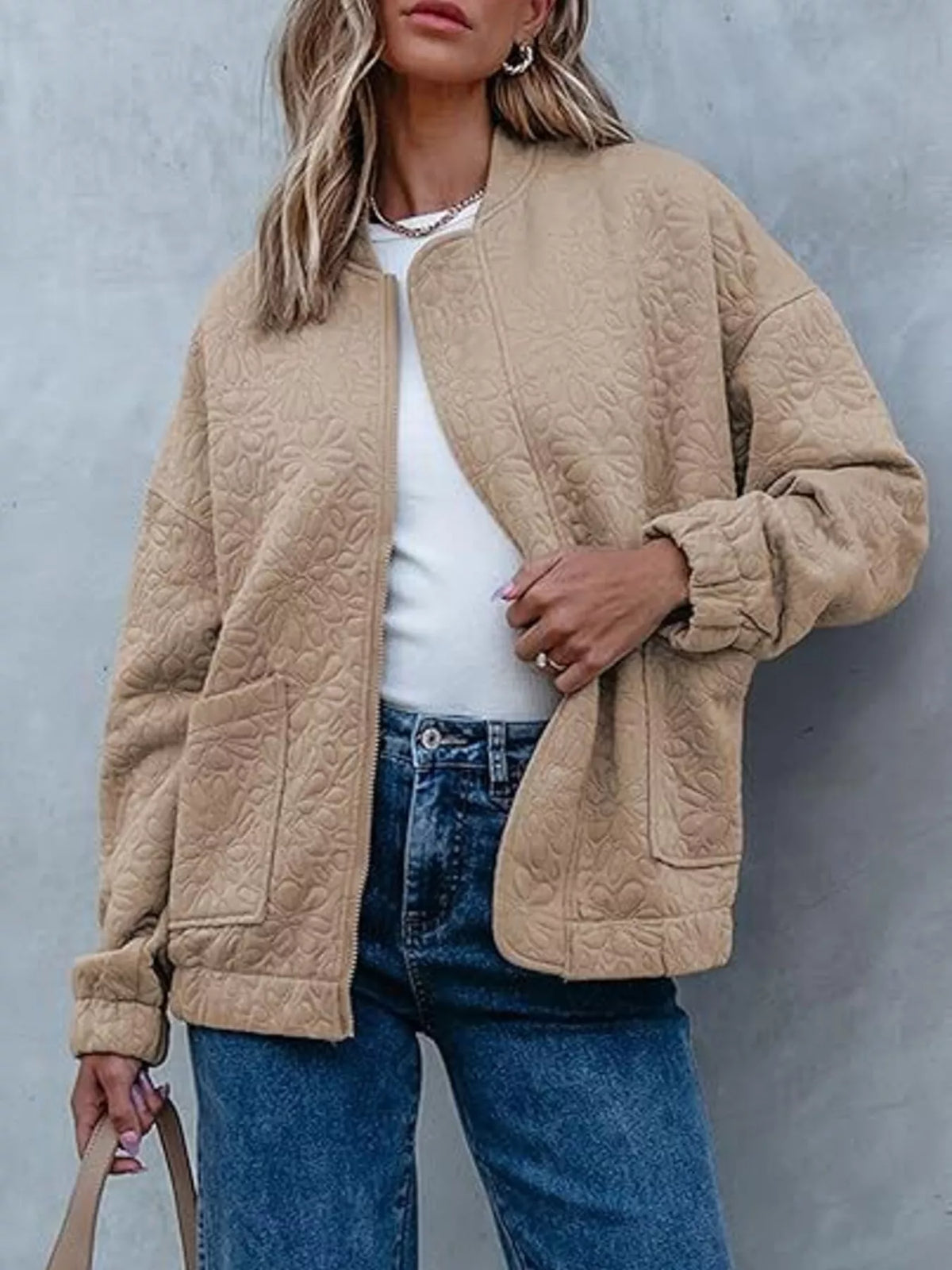 Floral Quilted Zip Up Jacket, view 5