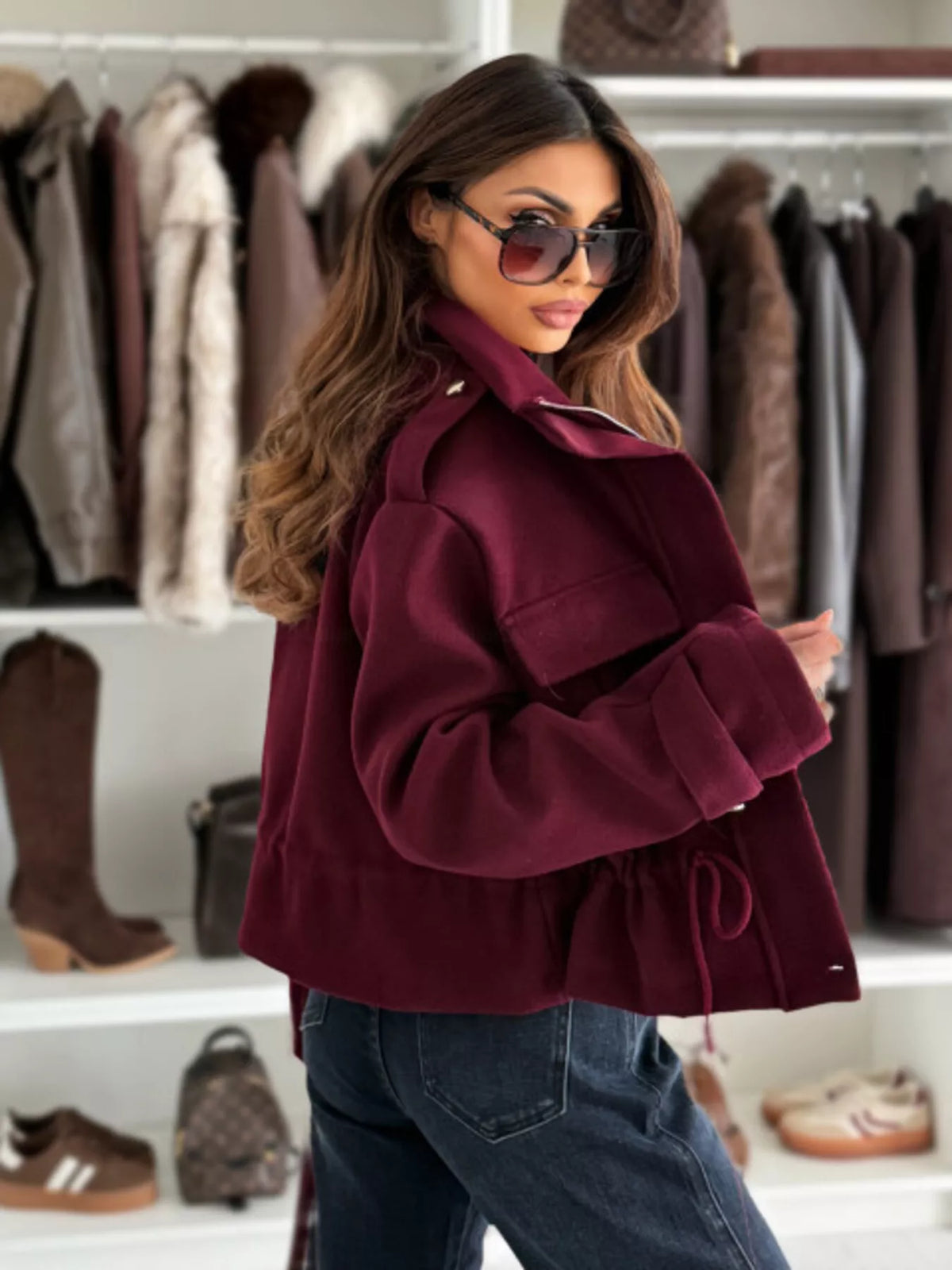 Drawstring Waist Cropped Jacket, view 10