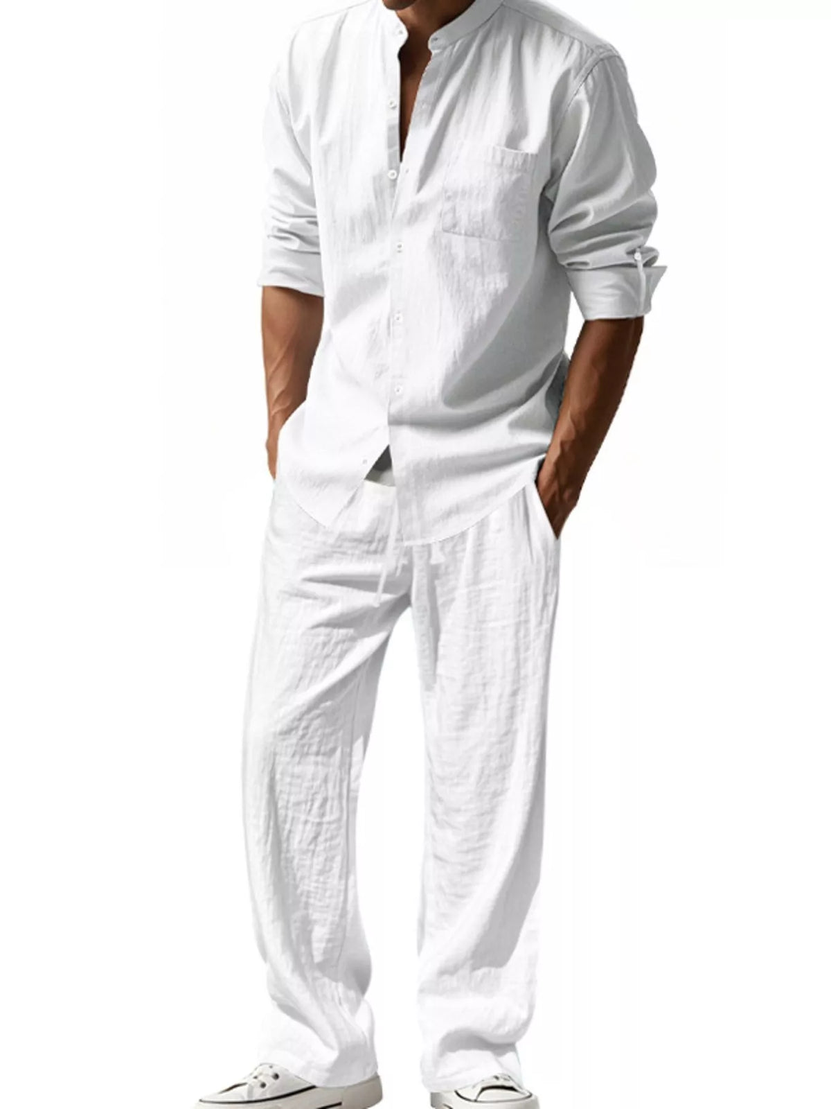 Men's Full Size Casual Button Up Shirt and Pants Plus Size - Lilixa.store