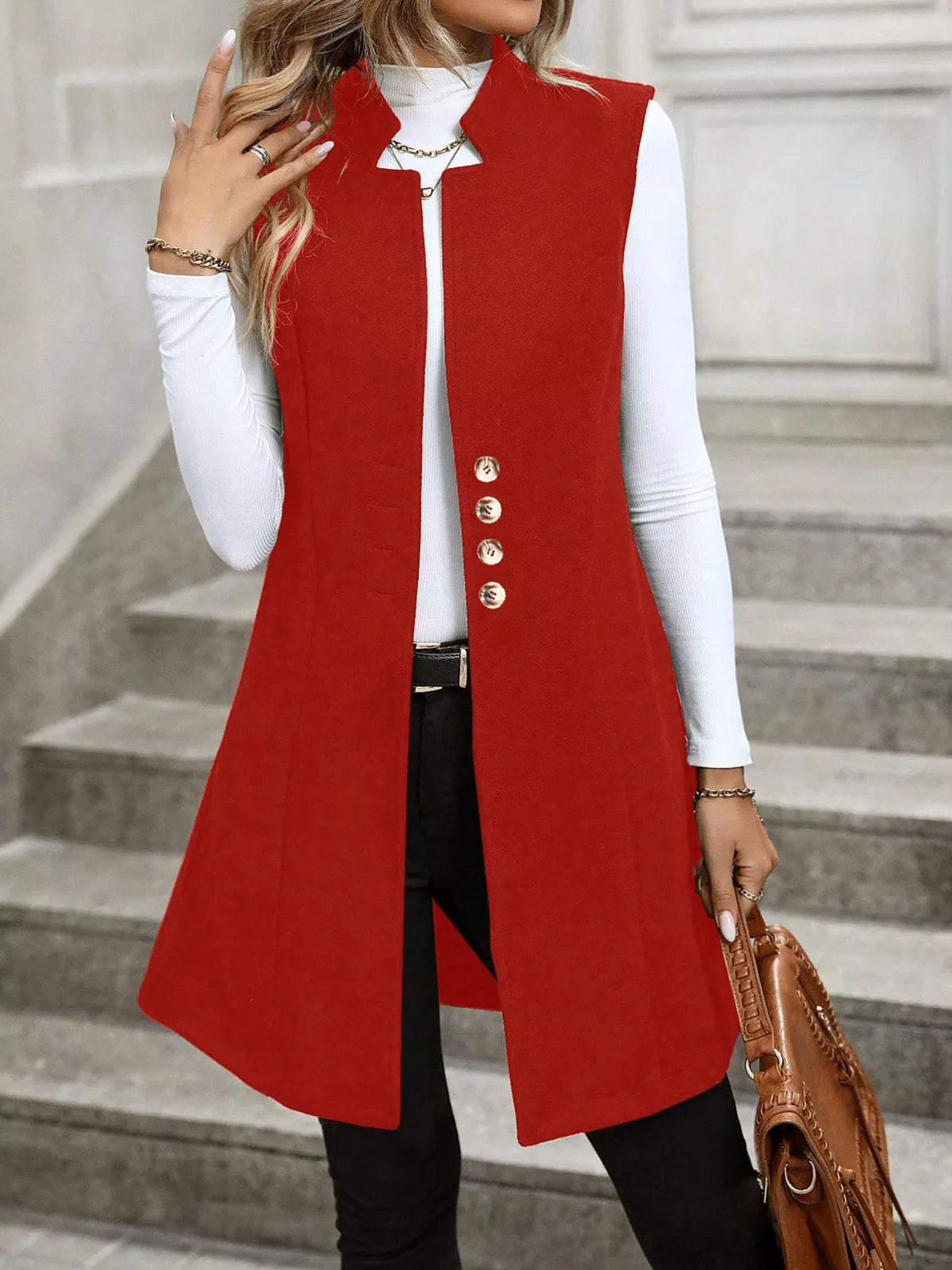 Button-Down Longline Vest Coat - Lilixa.store