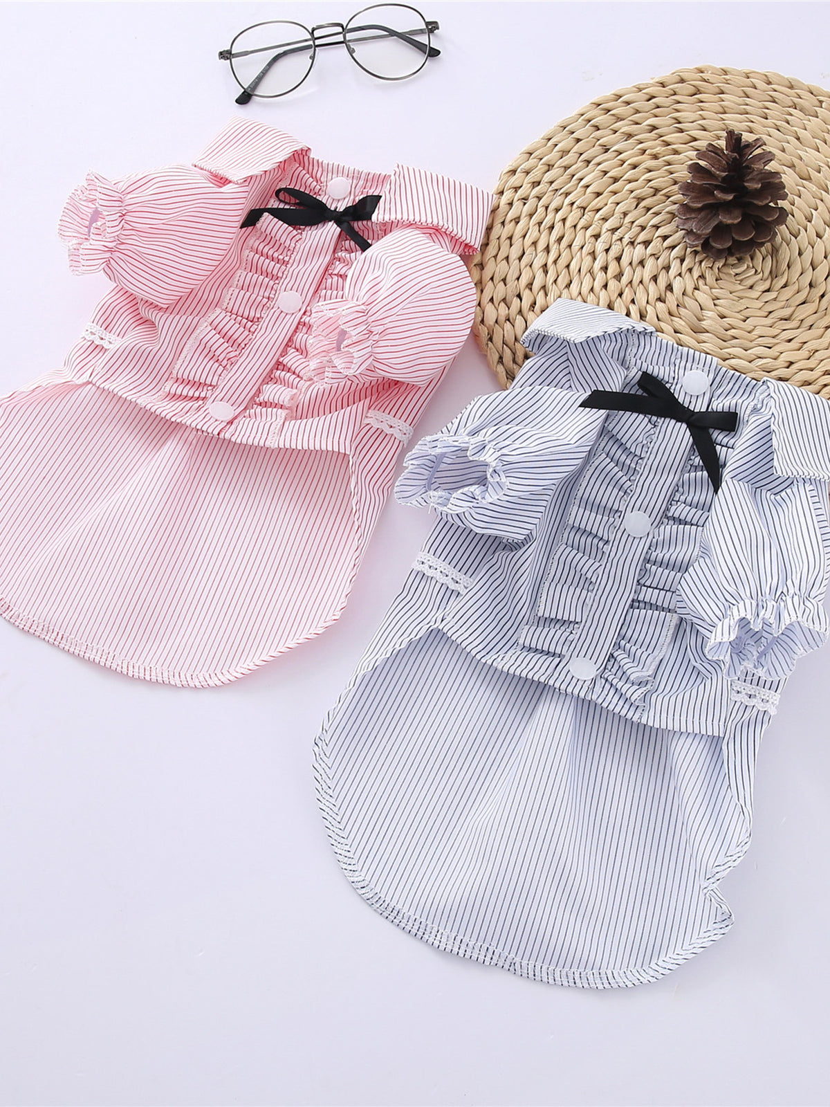 Striped Ruffle Pet Top with Bow