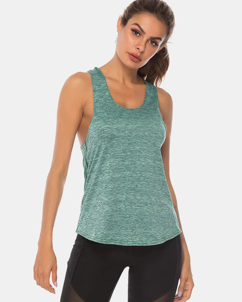 Full Size Scoop Neck Wide Strap Active Tank - Lilixa.store